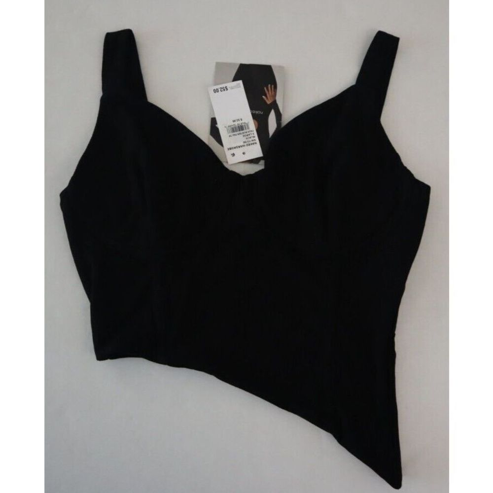 Naked Wardrobe Women's Sz XL Black Ribbed Asymmetrical Faux Bustier Tank Top $52